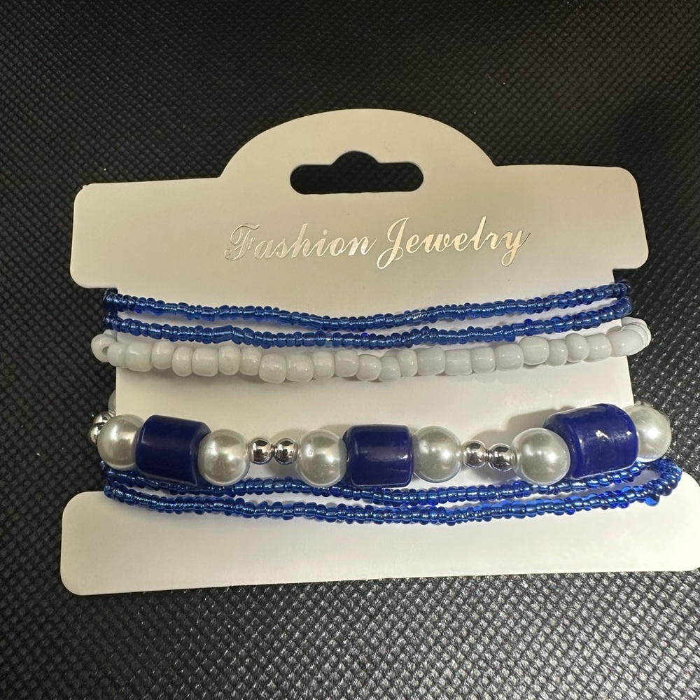 Blue and Silver Beaded Bracelet Set